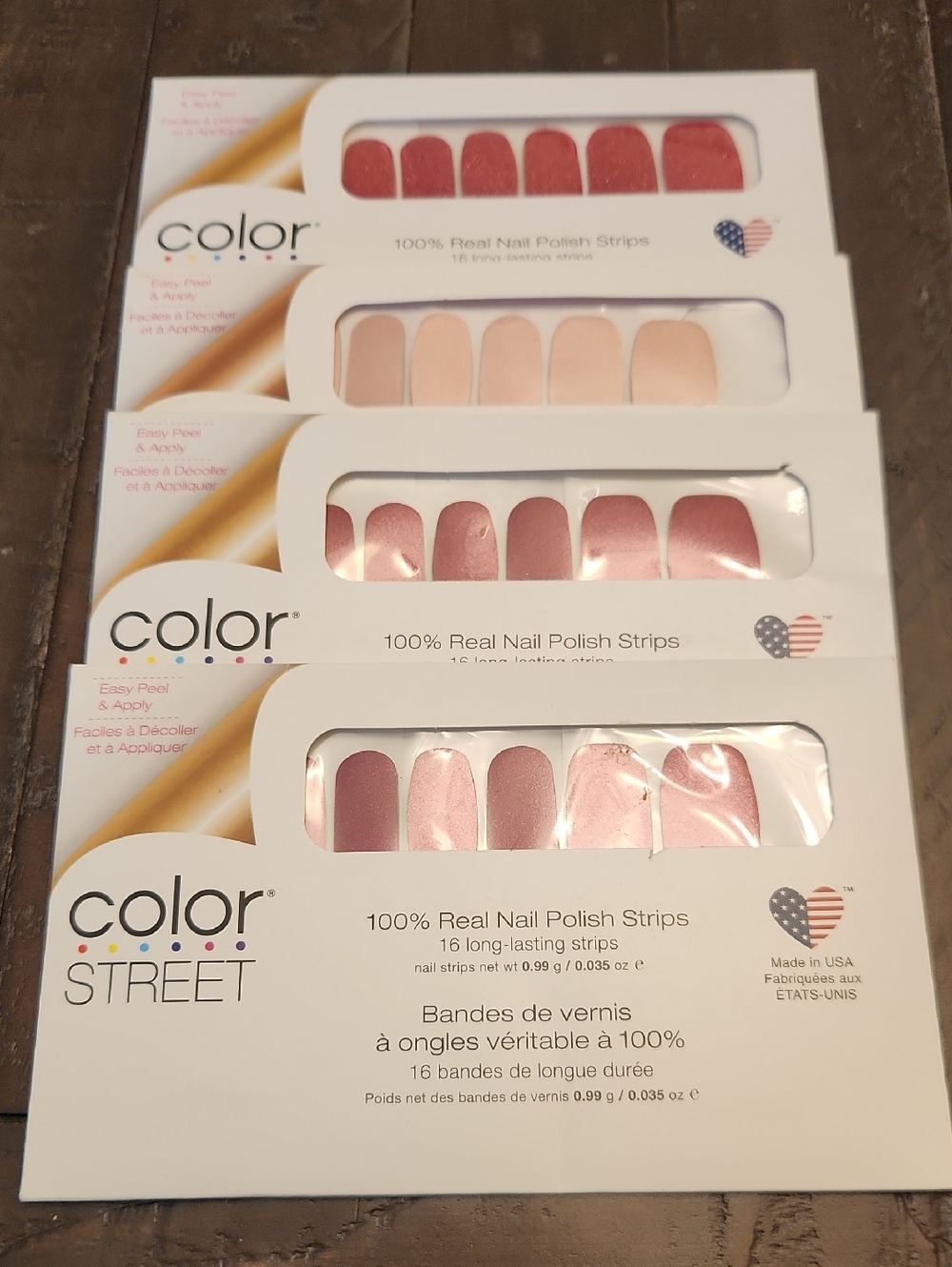 Color Street Red, Rose & Gold Nail Polish Strips Variety Pack of 4
